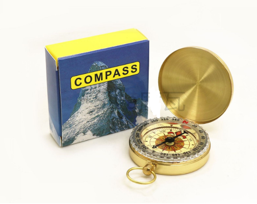 JMT-244170 Copper Pocket Watch Compass - Metal Flip Outdoor Navigation Tool