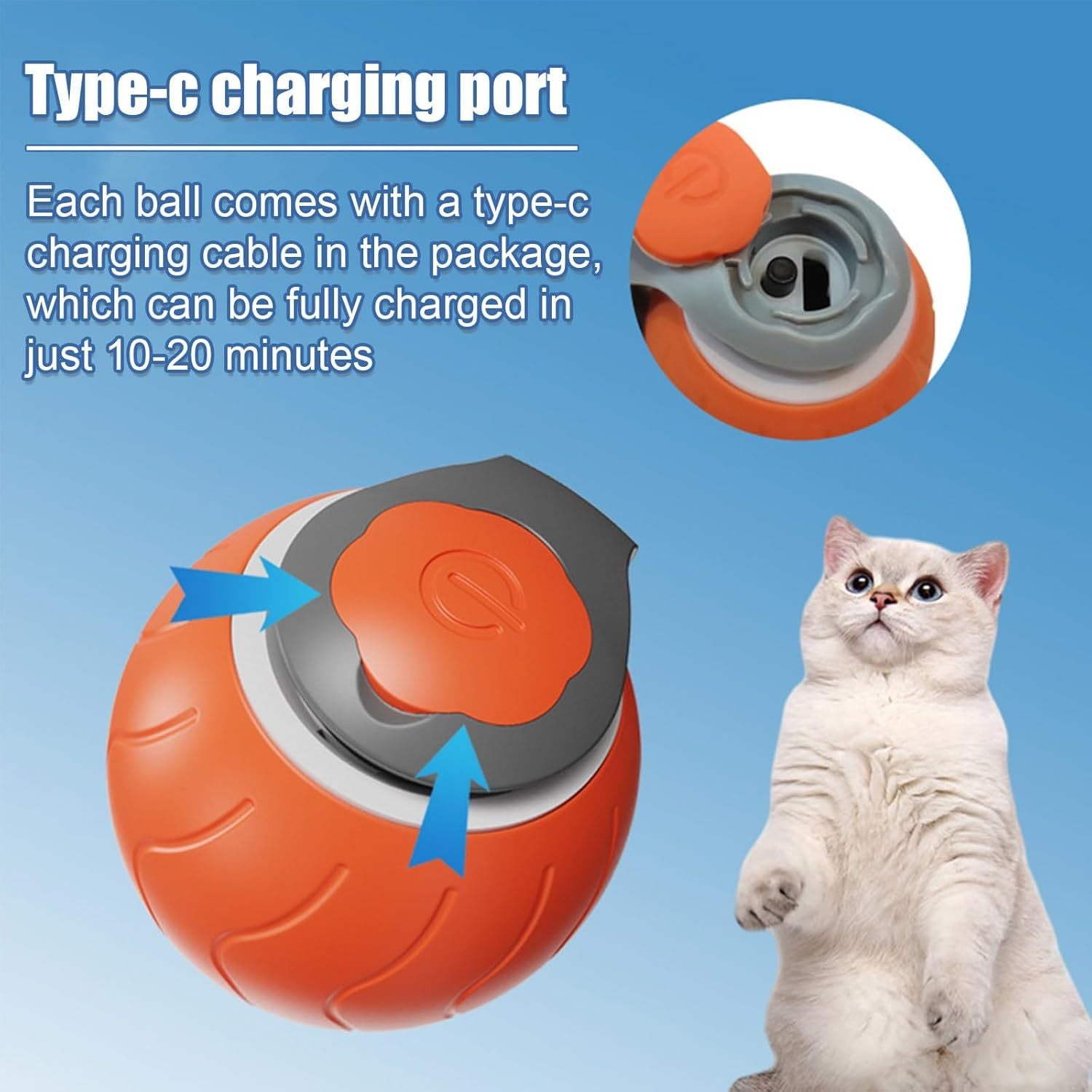 JMT-244426 Interactive Cat Ball Toy with Dual Speed Adjustment & USB Rechargeable Battery for Indoor Play
