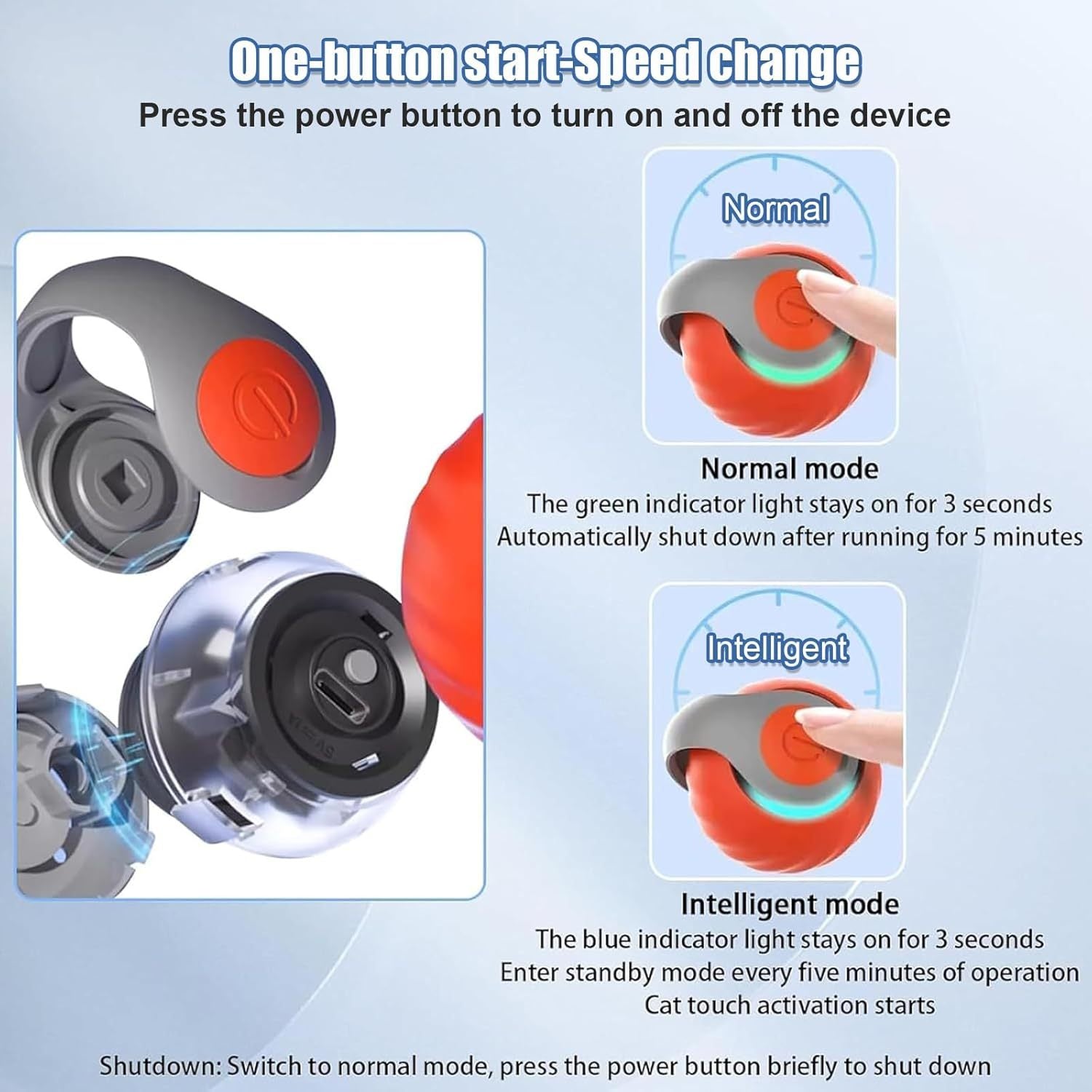 JMT-244426 Interactive Cat Ball Toy with Dual Speed Adjustment & USB Rechargeable Battery for Indoor Play