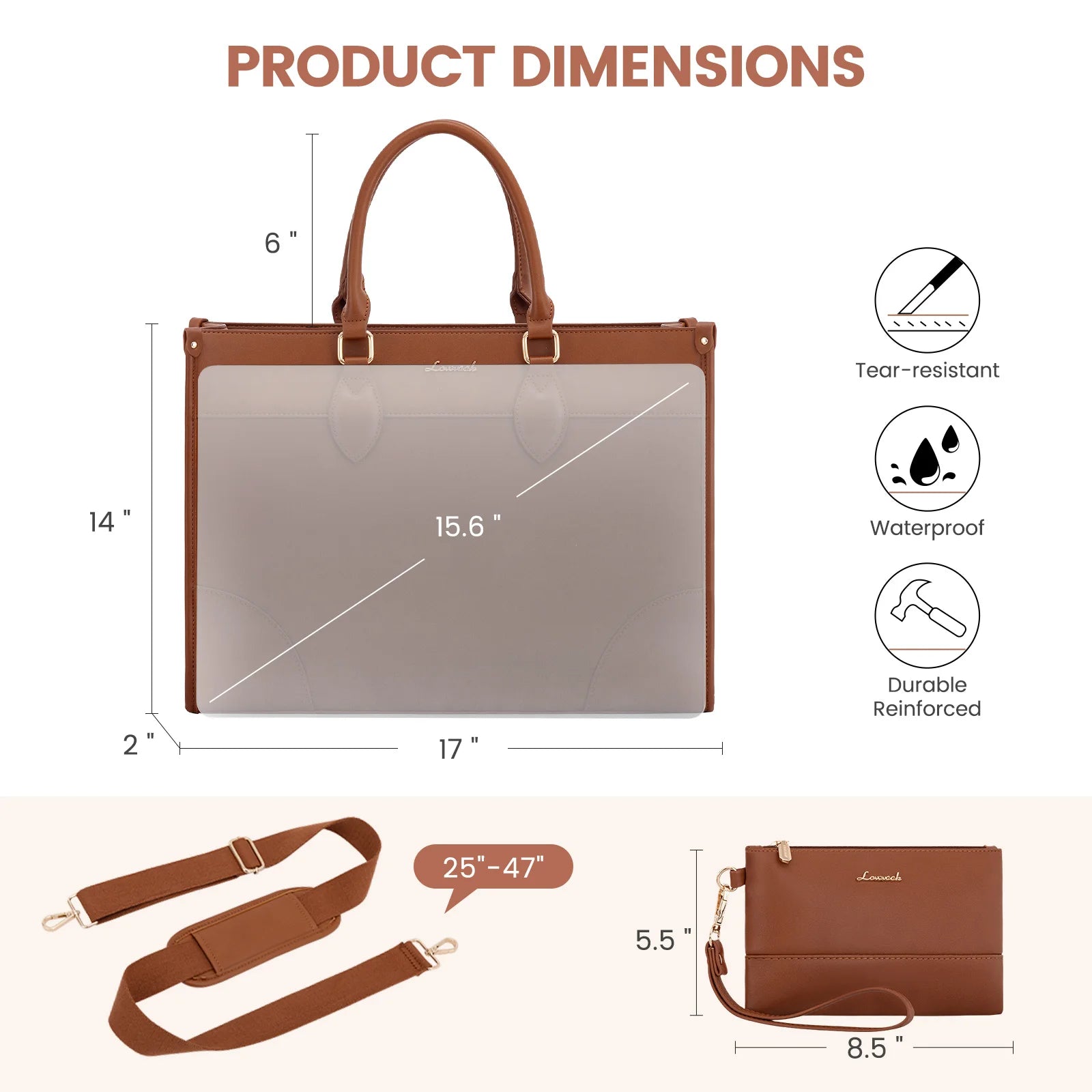 JMT-245002 Functional 15.6 Inch Leather Laptop Tote Bag Set for Women - Waterproof Office Shoulder Handbags