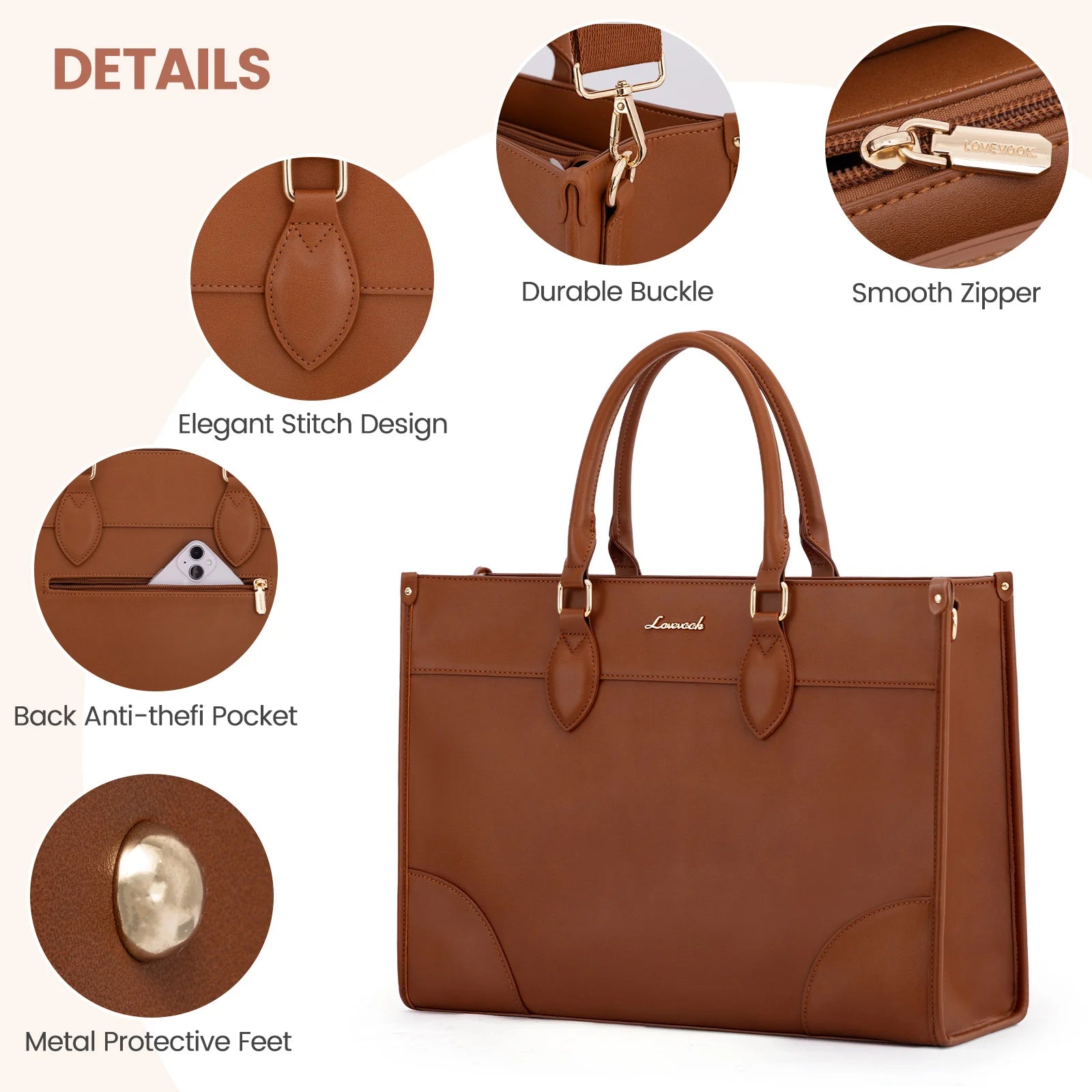 JMT-245002 Functional 15.6 Inch Leather Laptop Tote Bag Set for Women - Waterproof Office Shoulder Handbags