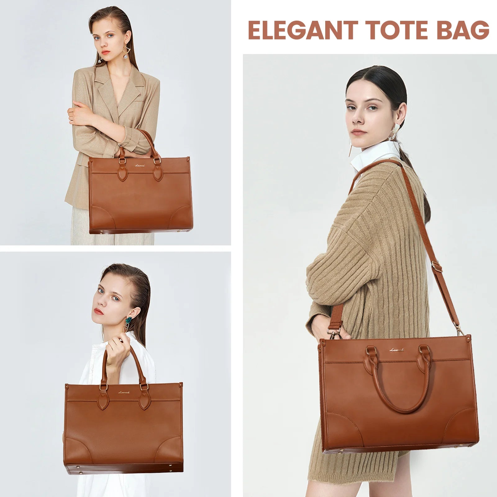 JMT-245002 Functional 15.6 Inch Leather Laptop Tote Bag Set for Women - Waterproof Office Shoulder Handbags