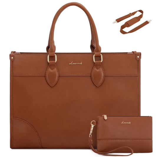 JMT-245002 Functional 15.6 Inch Leather Laptop Tote Bag Set for Women - Waterproof Office Shoulder Handbags