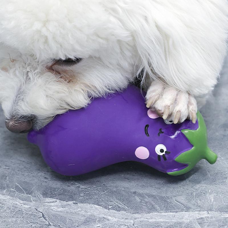 JMT-245258 Cartoon Vegetable Dog Chew Toys - Latex Onion and Eggplant Teething Toy for Puppies, Durable and Reusable