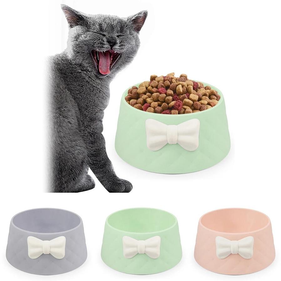 JMT-245450 Bow Rhombus Cat Bowl in Pink, Green, Grey, and Mixed Colors - Durable PP Material