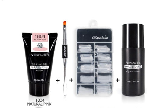 JMT-245578 Poly Nail Gel Kit for Nail Extension and Design - 45g Transparent Jelly Gel and 100 Nail Tips