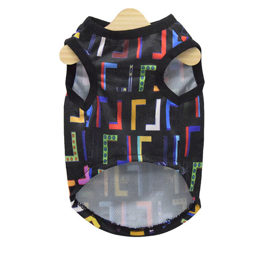 JMT-245898 New Letter Full Print Dog Vest - Stylish Polyester Pet Suit in Black and White, Available in Multiple Sizes