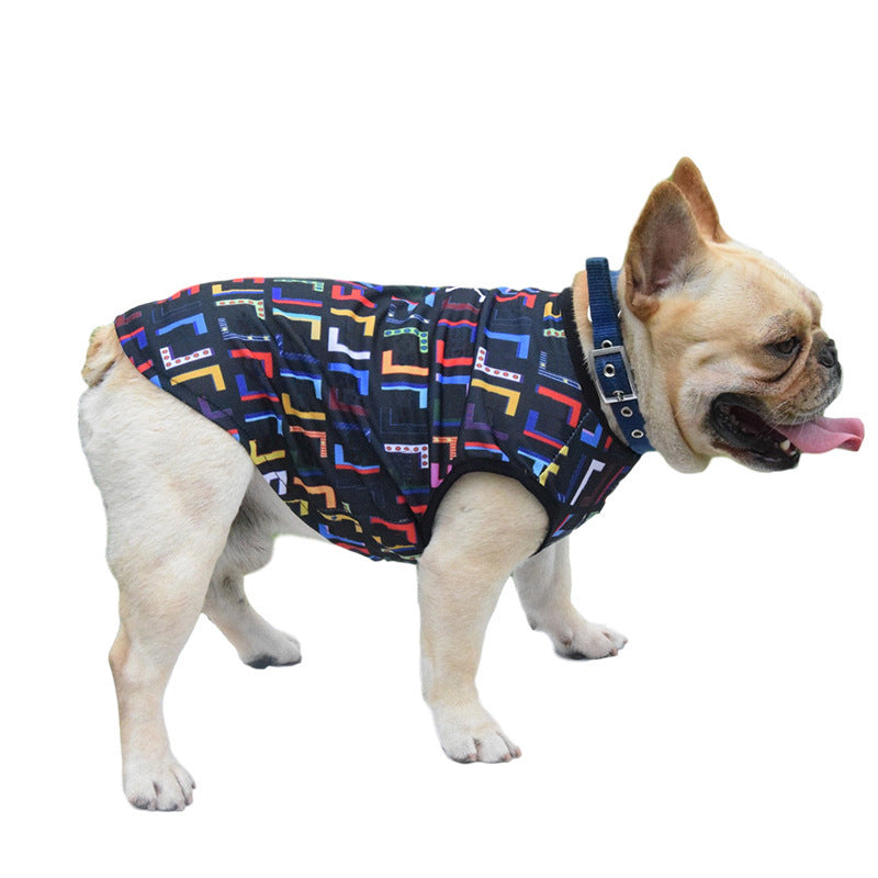 JMT-245898 New Letter Full Print Dog Vest - Stylish Polyester Pet Suit in Black and White, Available in Multiple Sizes