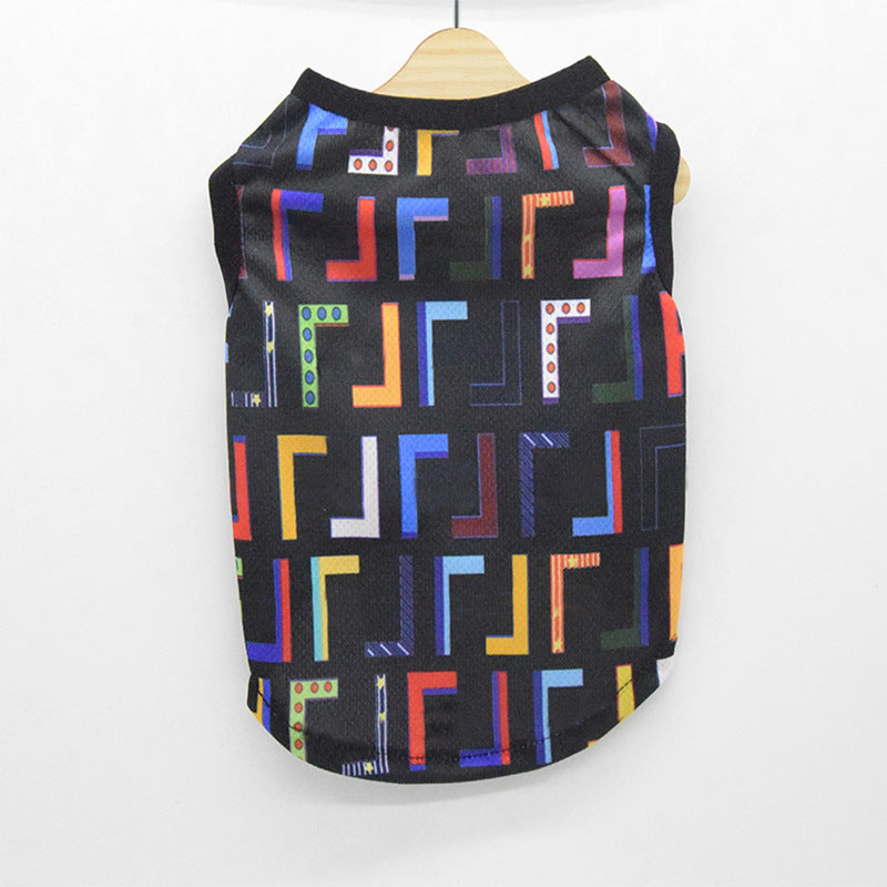 JMT-245898 New Letter Full Print Dog Vest - Stylish Polyester Pet Suit in Black and White, Available in Multiple Sizes