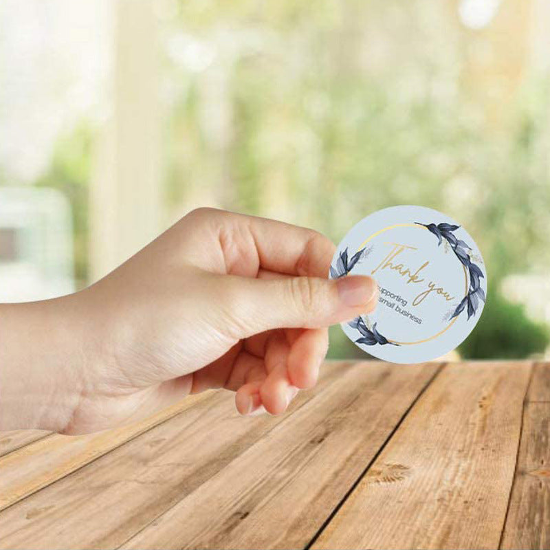 JMT-245898 Thank You Stickers - 500 pcs Blue Flower Bunch Decorative Round Labels for Gift Wrapping and Shipping