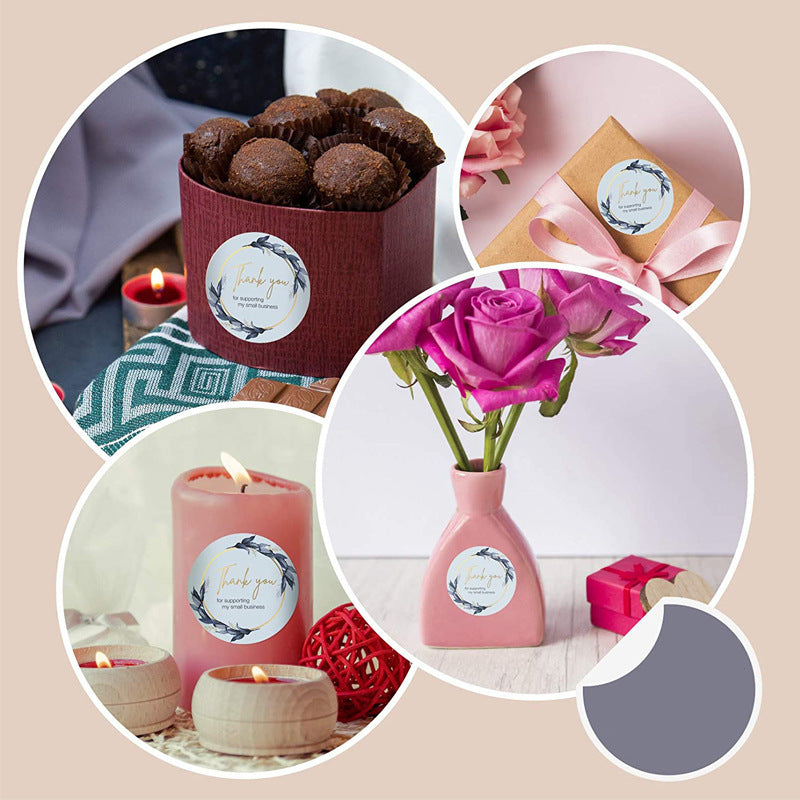 JMT-245898 Thank You Stickers - 500 pcs Blue Flower Bunch Decorative Round Labels for Gift Wrapping and Shipping