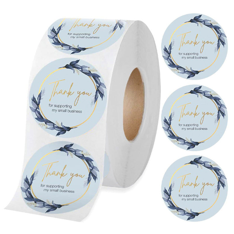 JMT-245898 Thank You Stickers - 500 pcs Blue Flower Bunch Decorative Round Labels for Gift Wrapping and Shipping