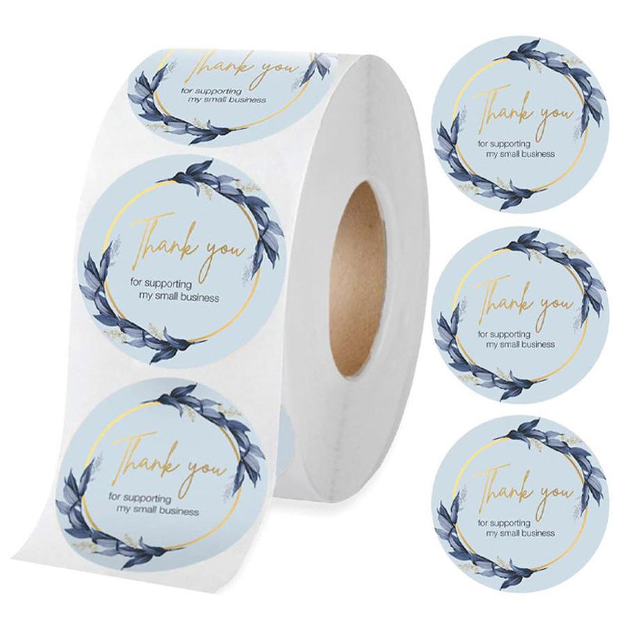 JMT-245898 Thank You Stickers - 500 pcs Blue Flower Bunch Decorative Round Labels for Gift Wrapping and Shipping