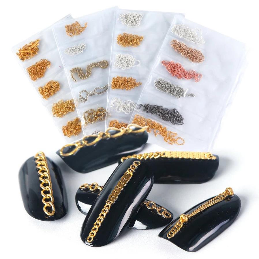 JMT-246730 Metal Chain Nail Decoration in Gold and Silver Alloy – 5g Nail Art Sequins