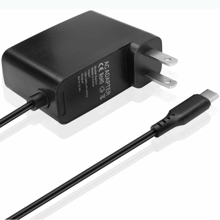 JMT-247754 AC Power Supply Adapter for Nintendo Switch - 5ft USB-C Charger with 2.4A Output, Worldwide Compatibility