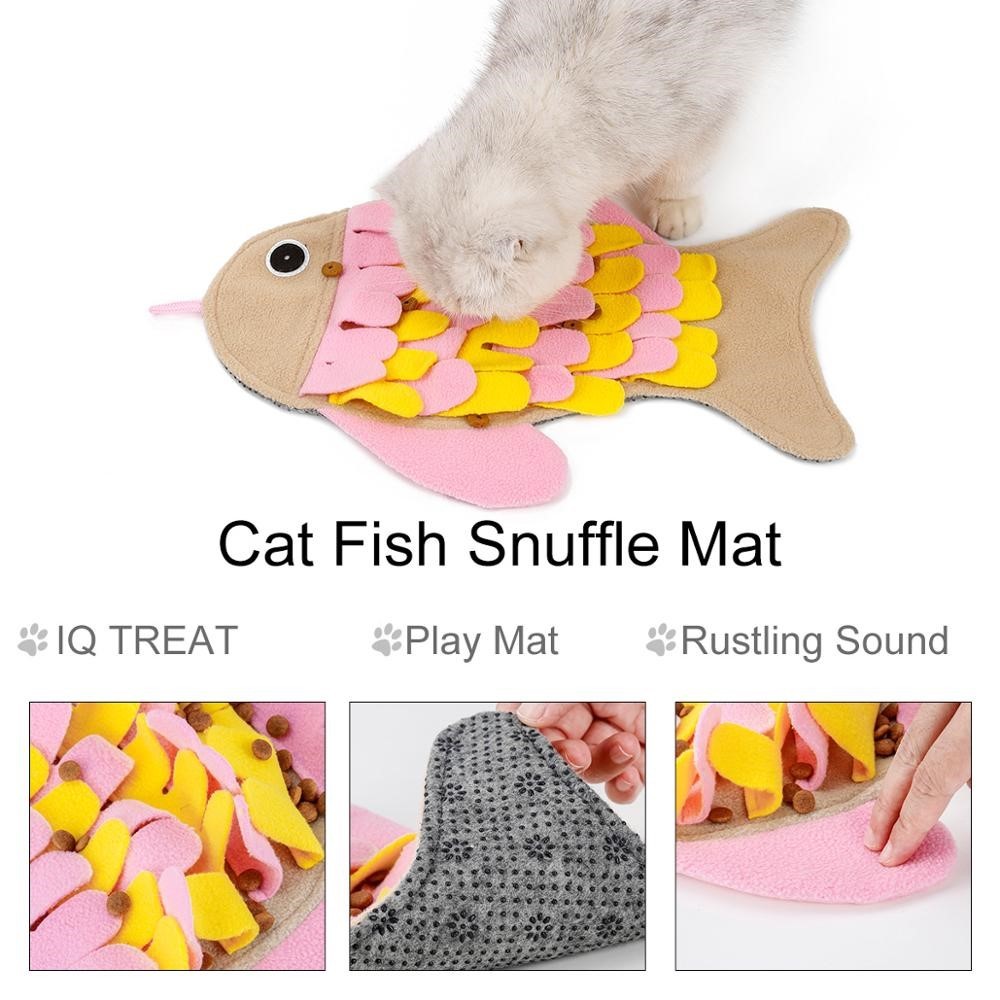 JMT-247754 Fish-Shaped Sniffing Mat for Cats - Interactive Training Toy in Pink, 36x26CM Polar Fleece