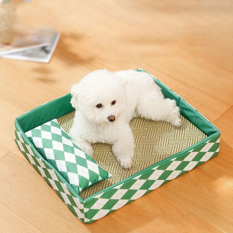 JMT-247882 Summer Rattan Cat Bed - Universal Four Seasons Pet Sleeping Nest for Kittens, Non-Removable & Washable
