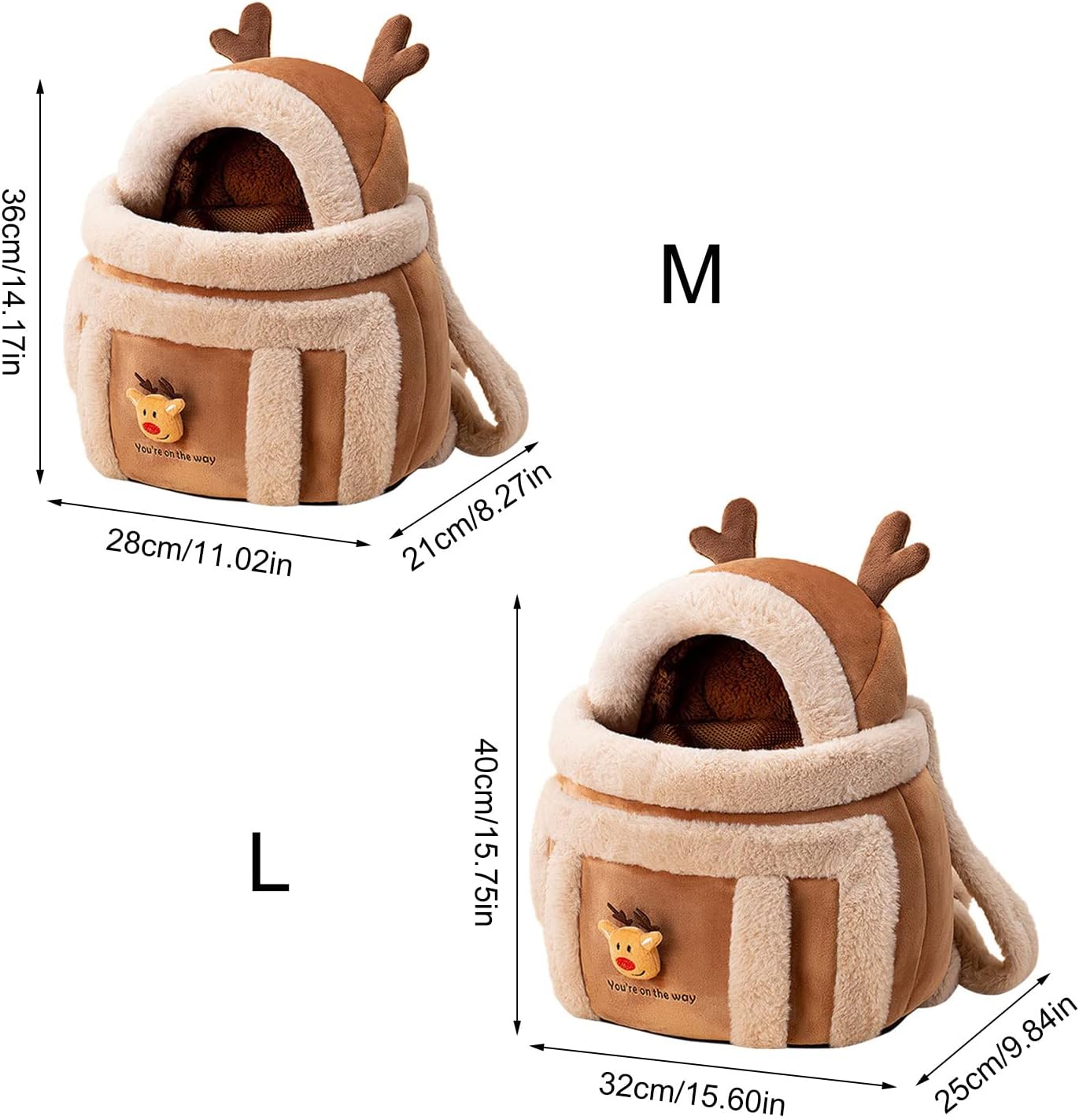 JMT-248074 Cozy Pet Carrier Backpack with Hand Warmers and Plush Reindeer Design for Winter Travel