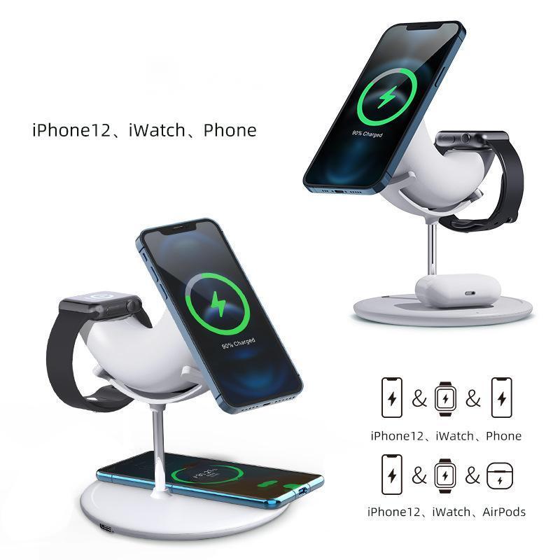 JMT-248266 15W Three-in-One Magnetic Wireless Charger with Indication Function - Compatible with Type-C