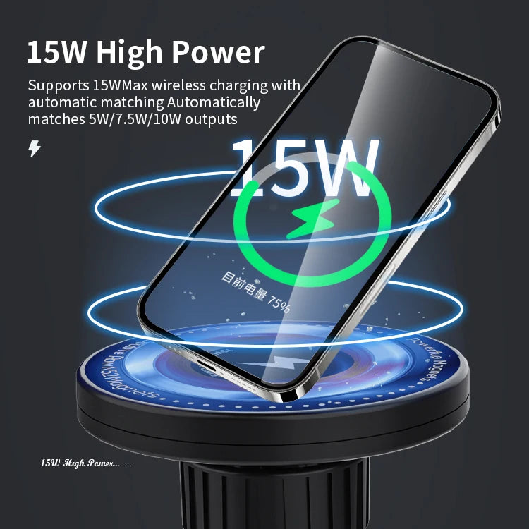 JMT-248394 15W Magnetic Wireless Car Charger - Air Vent Phone Holder with 360-Degree Rotation