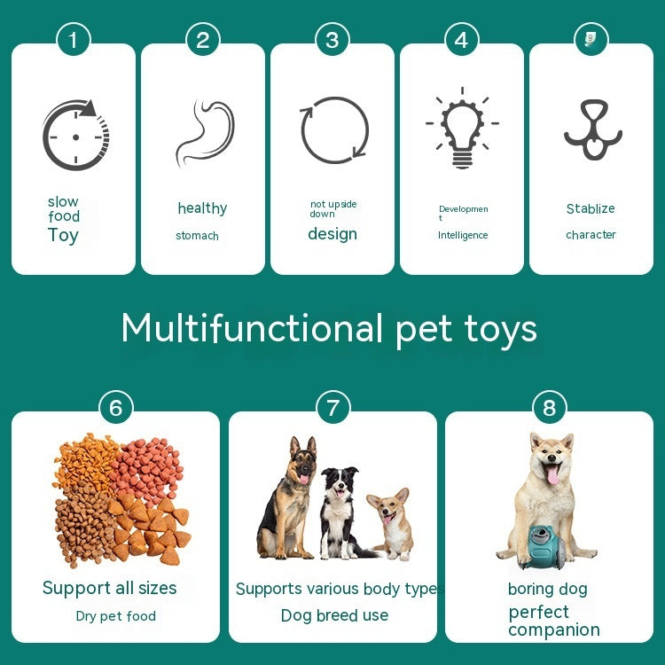 JMT-248714 Rocking Non-inverted Food Leakage Educational Dog Toy in Red, Green, and Pink