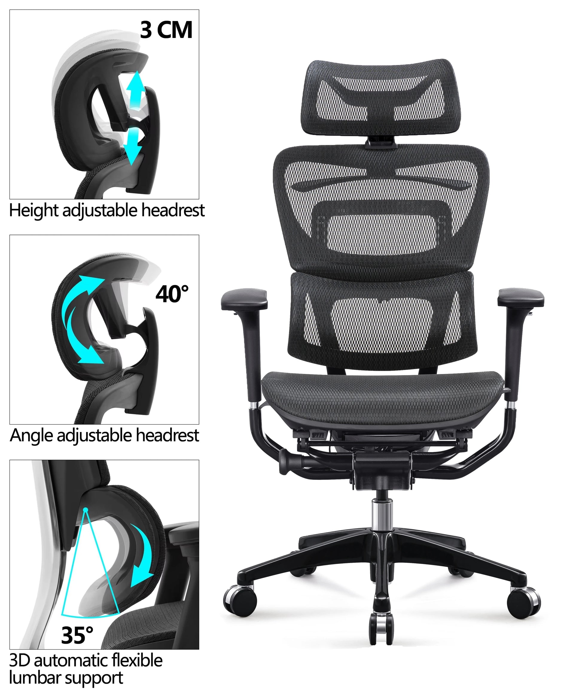 JMT-249034 Ergonomic Mesh High Back Office Chair with 3D Adjustable Armrests, BIFMA Certified