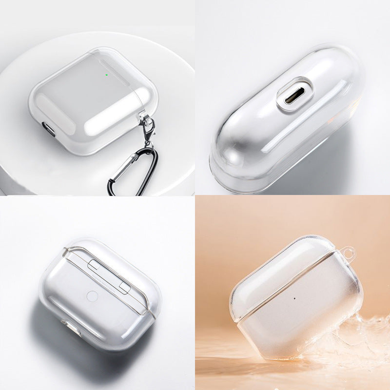 JMT-249866 Bluetooth Waterproof Striped Earphone Case Compatible with AirPods 1/2 - Clamshell TPU Design, Transparent Finish