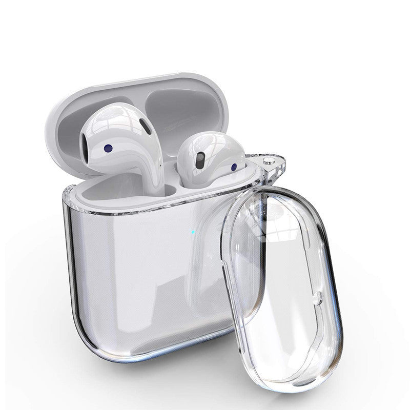 JMT-249866 Bluetooth Waterproof Striped Earphone Case Compatible with AirPods 1/2 - Clamshell TPU Design, Transparent Finish