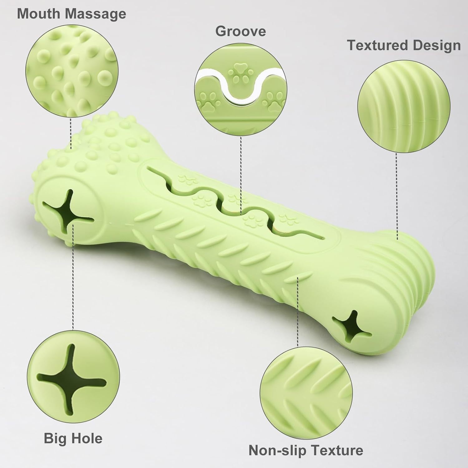 JMT-249866 Durable Bone-Shaped Dog Chew Toy for Aggressive Chewers - Natural Rubber Teeth Cleaning and Gum Massage Tool