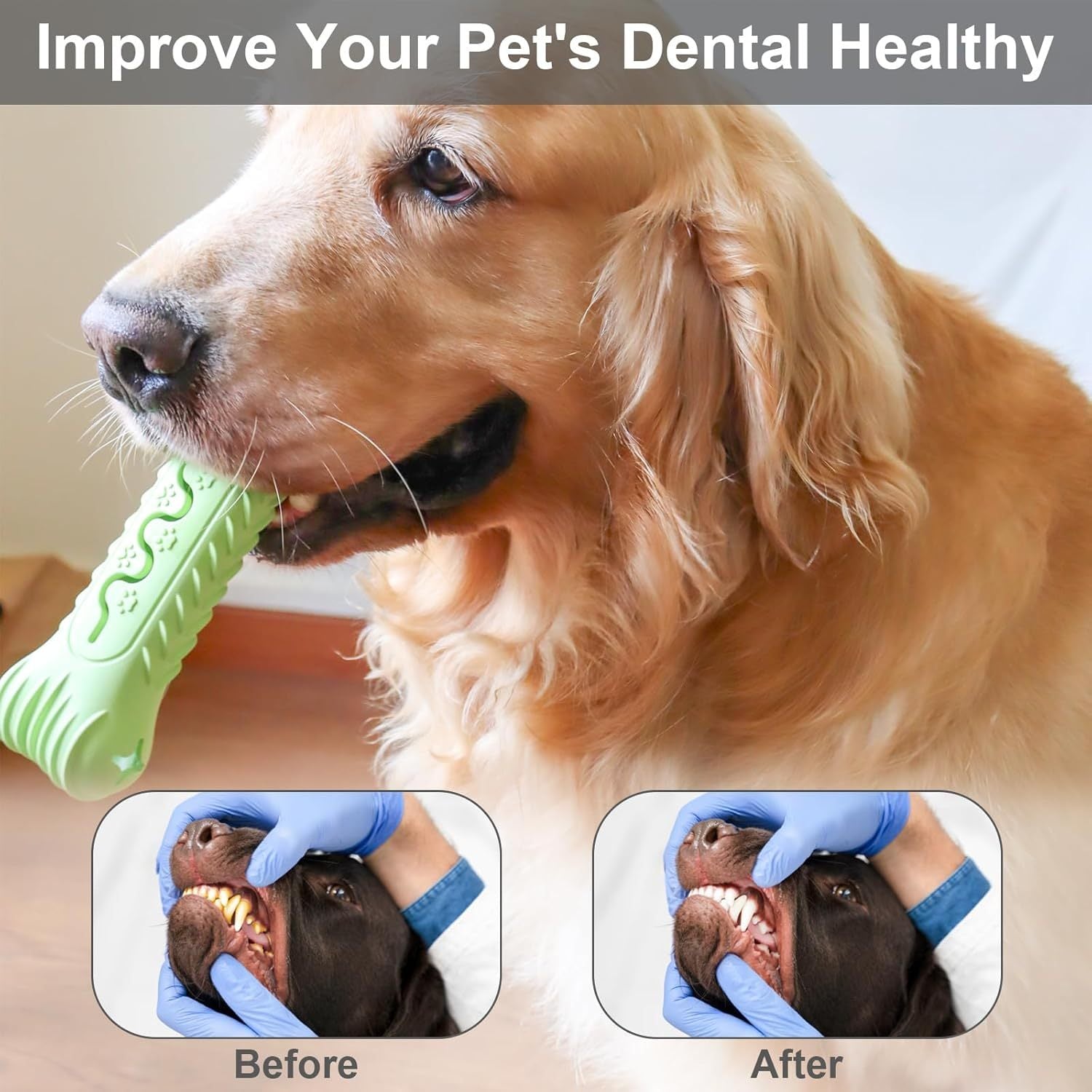 JMT-249866 Durable Bone-Shaped Dog Chew Toy for Aggressive Chewers - Natural Rubber Teeth Cleaning and Gum Massage Tool