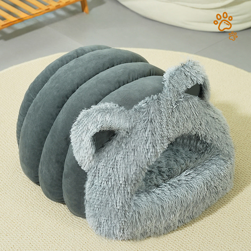 JMT-250186 Plush Cat and Dog Bed with Cat Ears, Thick Warm Design for Kittens and Puppies