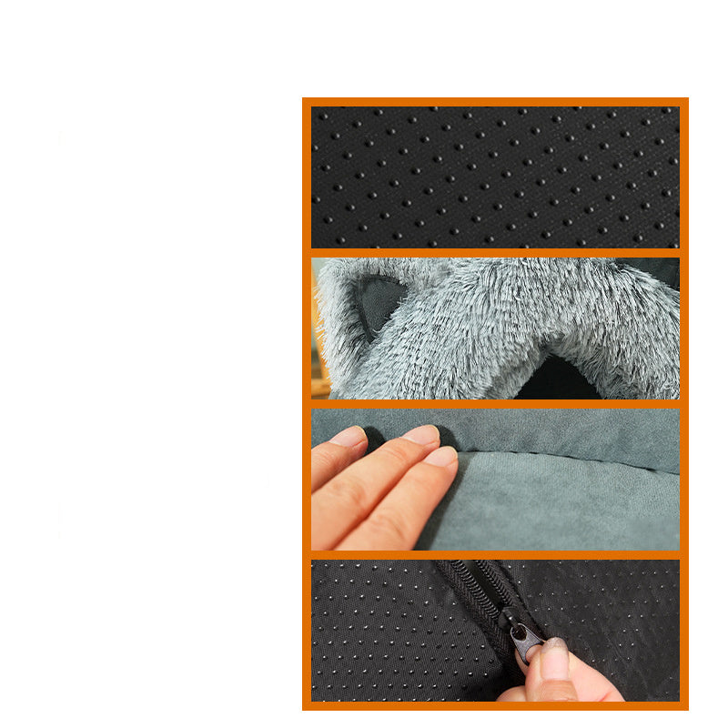 JMT-250186 Plush Cat and Dog Bed with Cat Ears, Thick Warm Design for Kittens and Puppies
