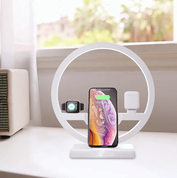 JMT-251722 3 in 1 Wireless Quick Charger for iPhone X XR, Apple Watch, and AirPods with LED Light, Overheat Protection