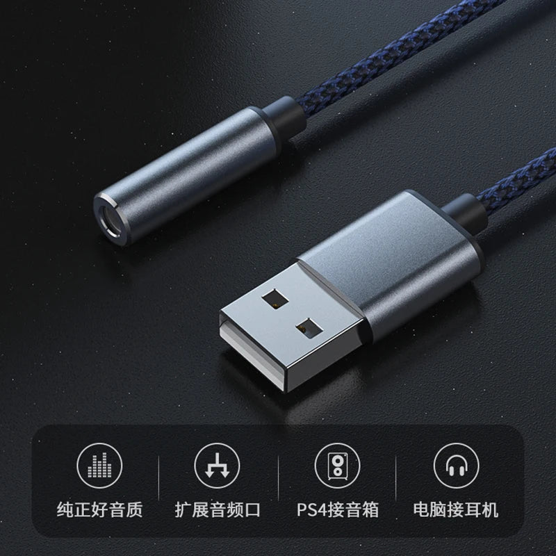 JMT-251850 USB to 3.5mm Audio Jack Adapter for Headsets and PCs, Compatible with Linux and PS4