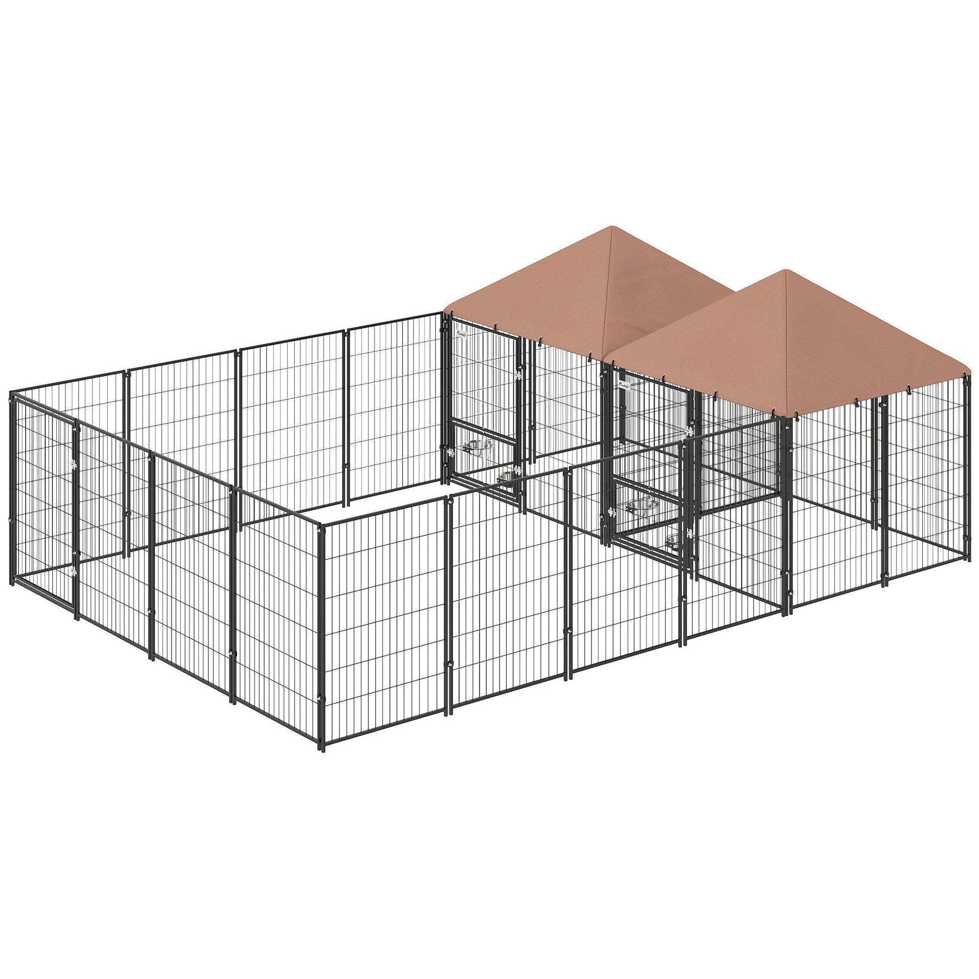 JMT-252042 Large Outdoor Dog Kennel with Two Rooms, Adjustable Height Bowls, and Durable PVC-Coated Fabric
