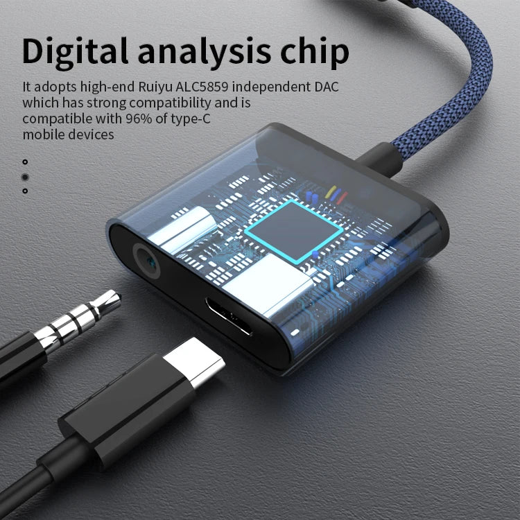 JMT-252682 2-in-1 Type C to 3.5mm Audio Adapter for iPhone 15 with Headphone Splitter Function