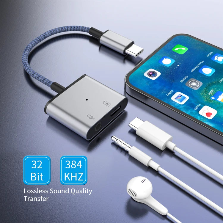 JMT-252682 2-in-1 Type C to 3.5mm Audio Adapter for iPhone 15 with Headphone Splitter Function