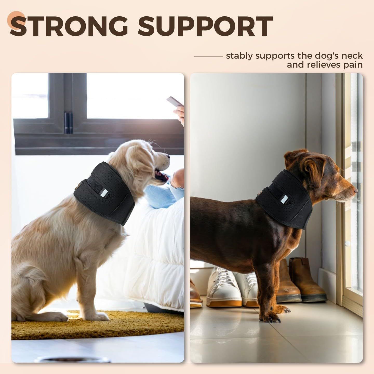 JMT-252682 Cervical Neck Support Brace for Dogs - Breathable Fabric with Reflective Strip, Multi-Size for Injury Recovery