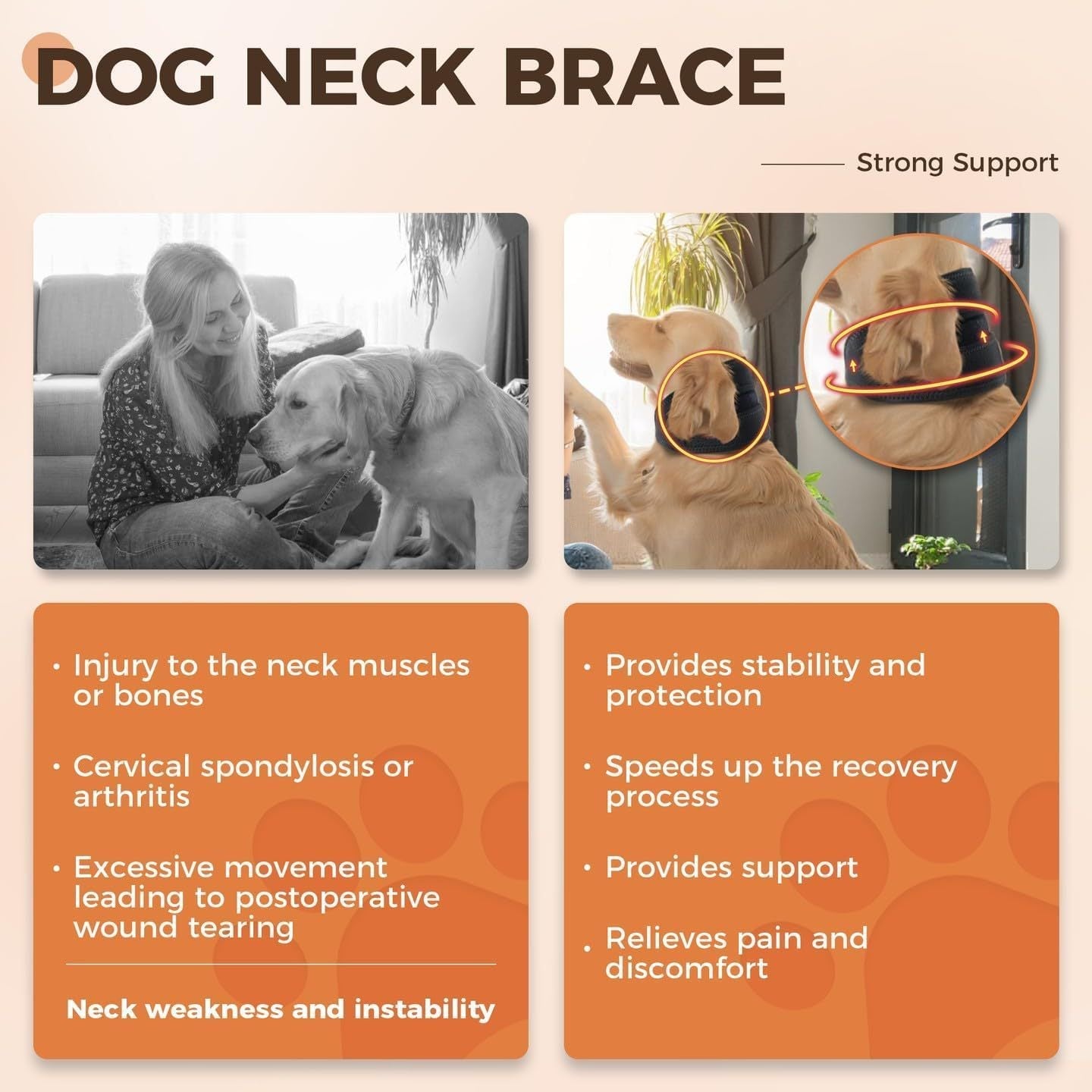 JMT-252682 Cervical Neck Support Brace for Dogs - Breathable Fabric with Reflective Strip, Multi-Size for Injury Recovery