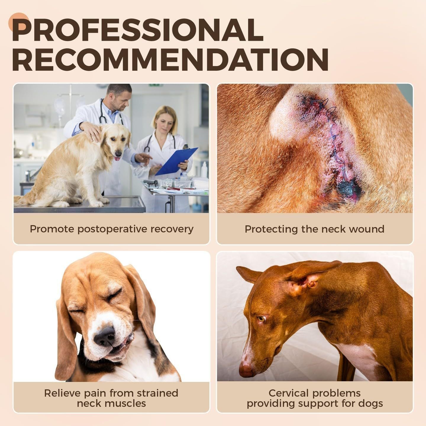 JMT-252682 Cervical Neck Support Brace for Dogs - Breathable Fabric with Reflective Strip, Multi-Size for Injury Recovery