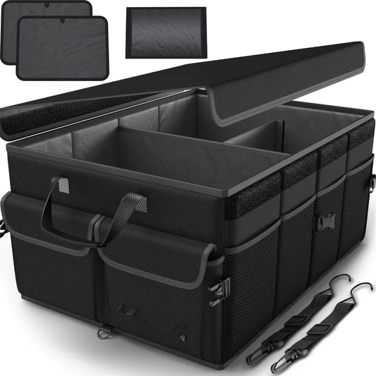 JMT-252810 Collapsible Multi-Compartment Car Trunk Storage Organiser, 600D Oxford Fabric, Adjustable Size, Black