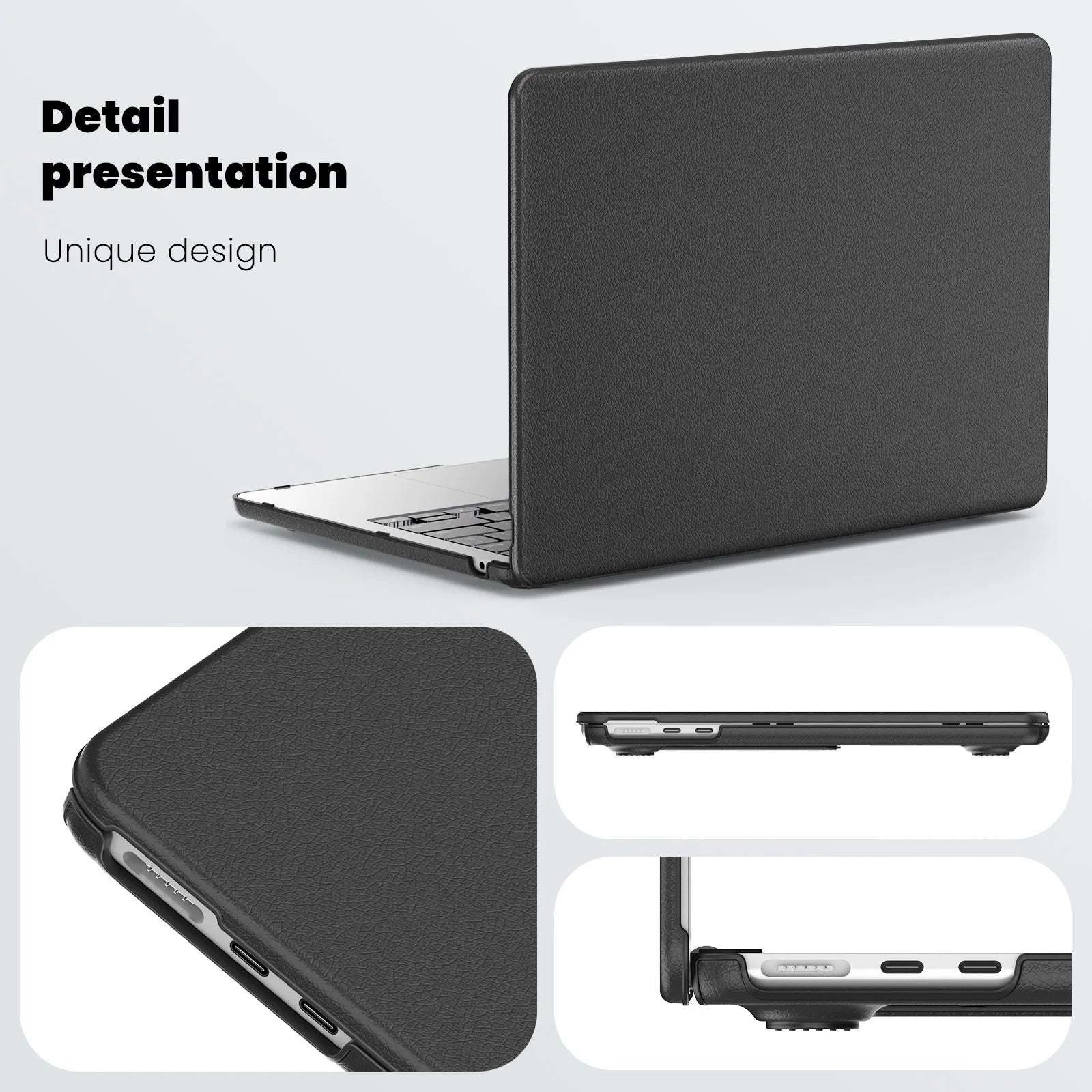 JMT-253002 Black PU Kickstand Cover for MacBook Air 13.6 (Model M2 A2681/M3 A3113)