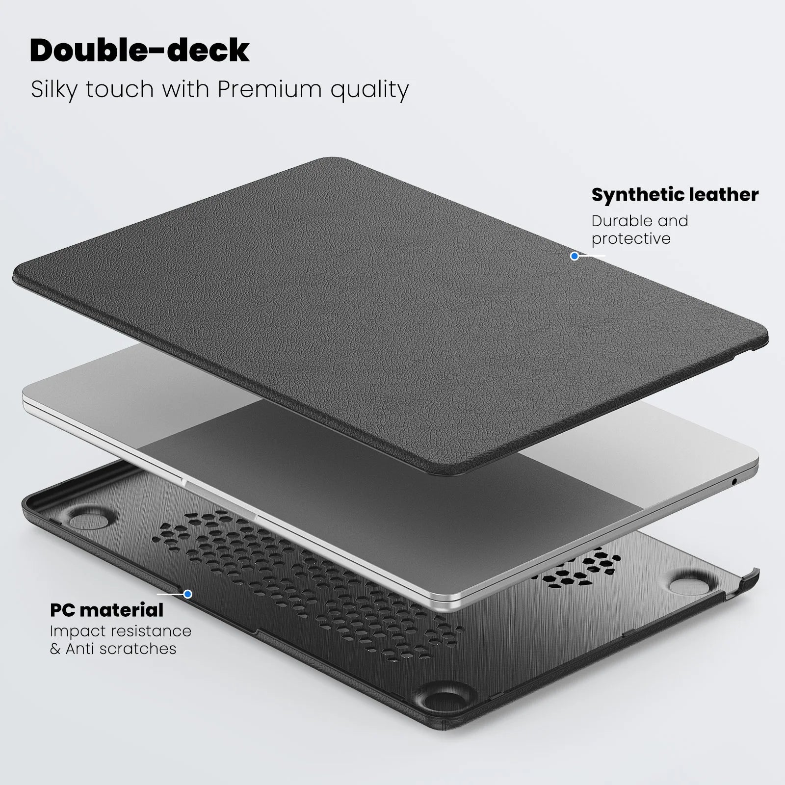 JMT-253002 Black PU Kickstand Cover for MacBook Air 13.6 (Model M2 A2681/M3 A3113)