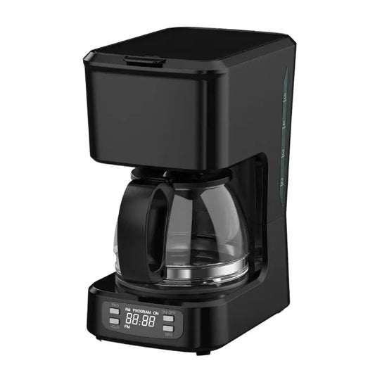 JMT-253002 Programmable 5-Cup Coffee Maker with Ground Coffee Option, Clear Water Level Indicator, Non-Stick Warming Plate