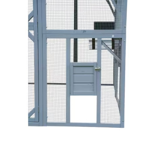 JMT-253194 Spacious Outdoor Cat House Playpen with Weatherproof Cover and Walkways, 110" Grey & White