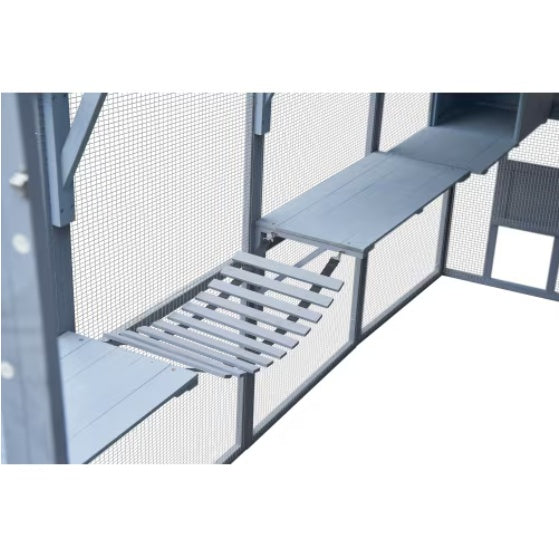 JMT-253194 Spacious Outdoor Cat House Playpen with Weatherproof Cover and Walkways, 110" Grey & White