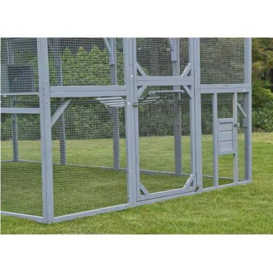 JMT-253194 Spacious Outdoor Cat House Playpen with Weatherproof Cover and Walkways, 110" Grey & White