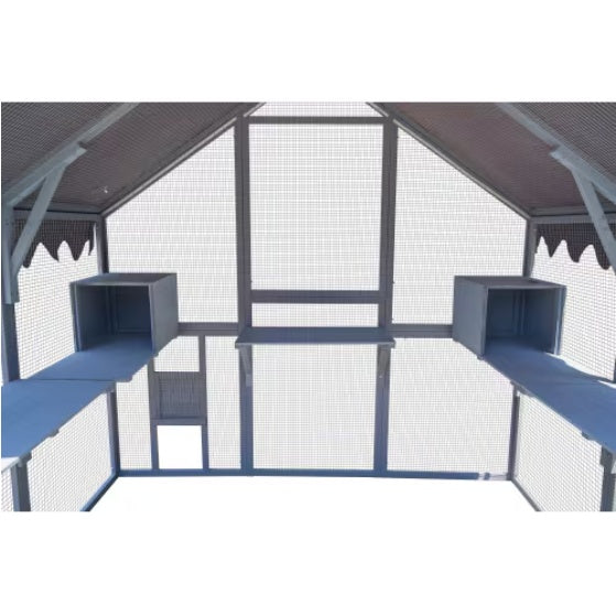 JMT-253194 Spacious Outdoor Cat House Playpen with Weatherproof Cover and Walkways, 110" Grey & White