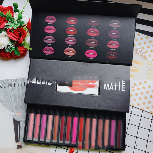 JMT-253450 Long Lasting Waterproof Lipstick Gift Set - 16 Matte Lip Gloss Shades