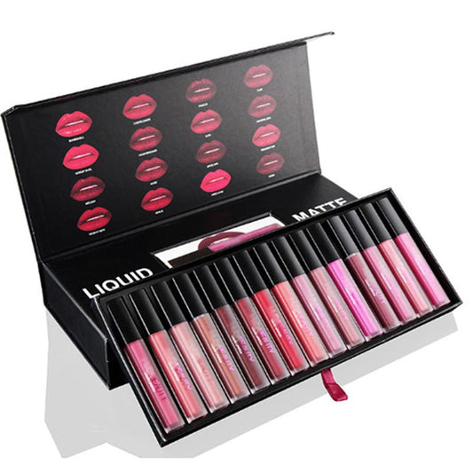 JMT-253450 Long Lasting Waterproof Lipstick Gift Set - 16 Matte Lip Gloss Shades